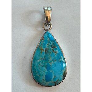 48.7mm NK 925 Sterling Silver Slide Closure Pendant w/ Pear Shaped Blue Gemstone